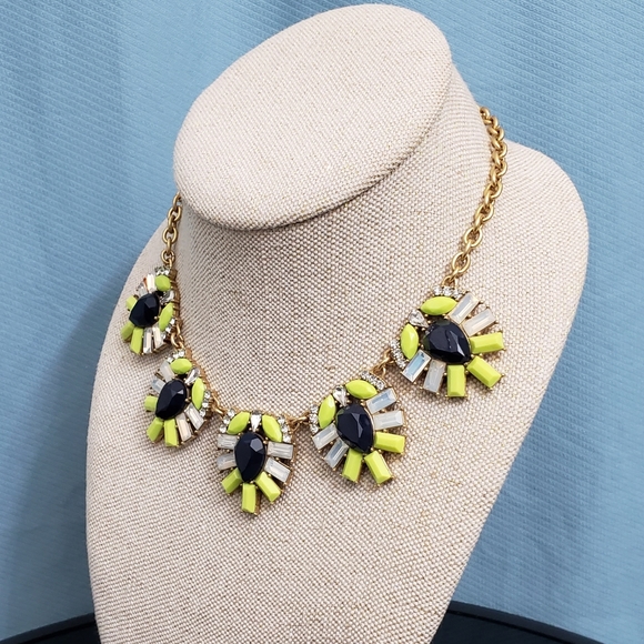 J. Crew Bright Yellow Opalescent Navy Statement Necklace - Picture 5 of 10